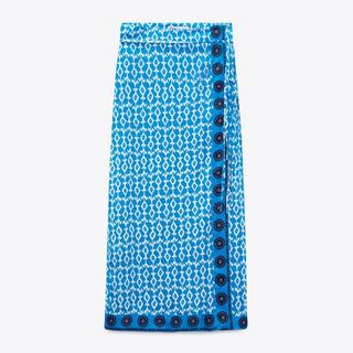zara blue printed wrap skirt
