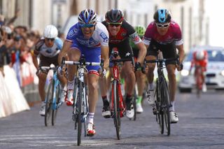 Thibaut Pinot (FDJ) beats Brent Bookwalter (BMC) to the win at the Tour of the Alps.