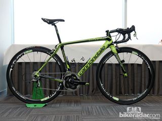 Cannondale Synapse in green and black in front of a window