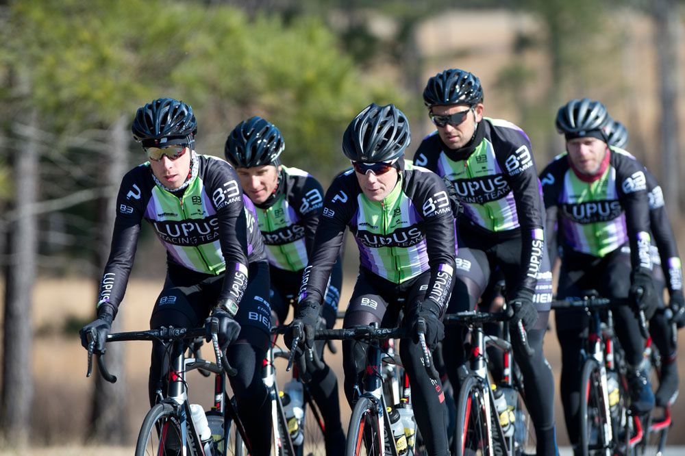 Matthieu Jeannes and Chris Horner led the team on a cold February training ride.