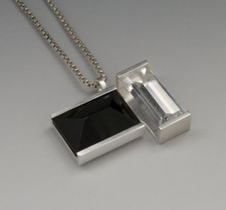 Silver necklace pendant with quartz and onyx