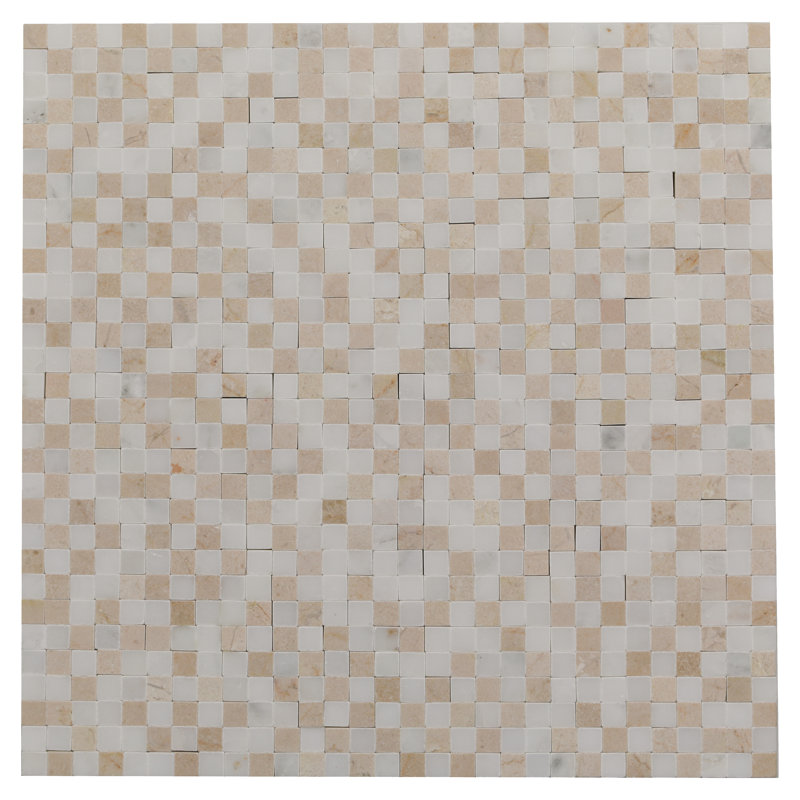 Symple Stuff Acequia 0.37" X 0.37" Cream and White Grid Mosaic Wall &amp;amp; Floor Tile | Wayfair