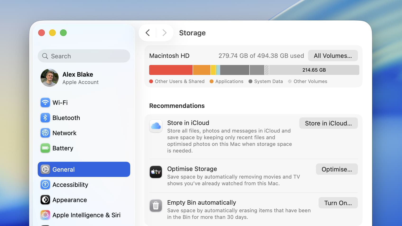 تطبيق إعدادات النظام في نظام التشغيل macOS Tahoe 26 من Apple.