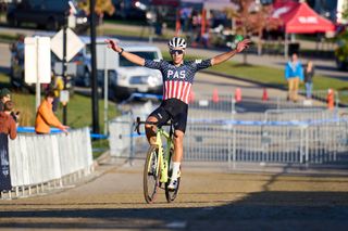 Curtis White (Steve Tilford Foundation Racing) rides solo to win at the Kings CX UCI C1 Cyclocross competition in Mason, Ohio on October 21, 2023