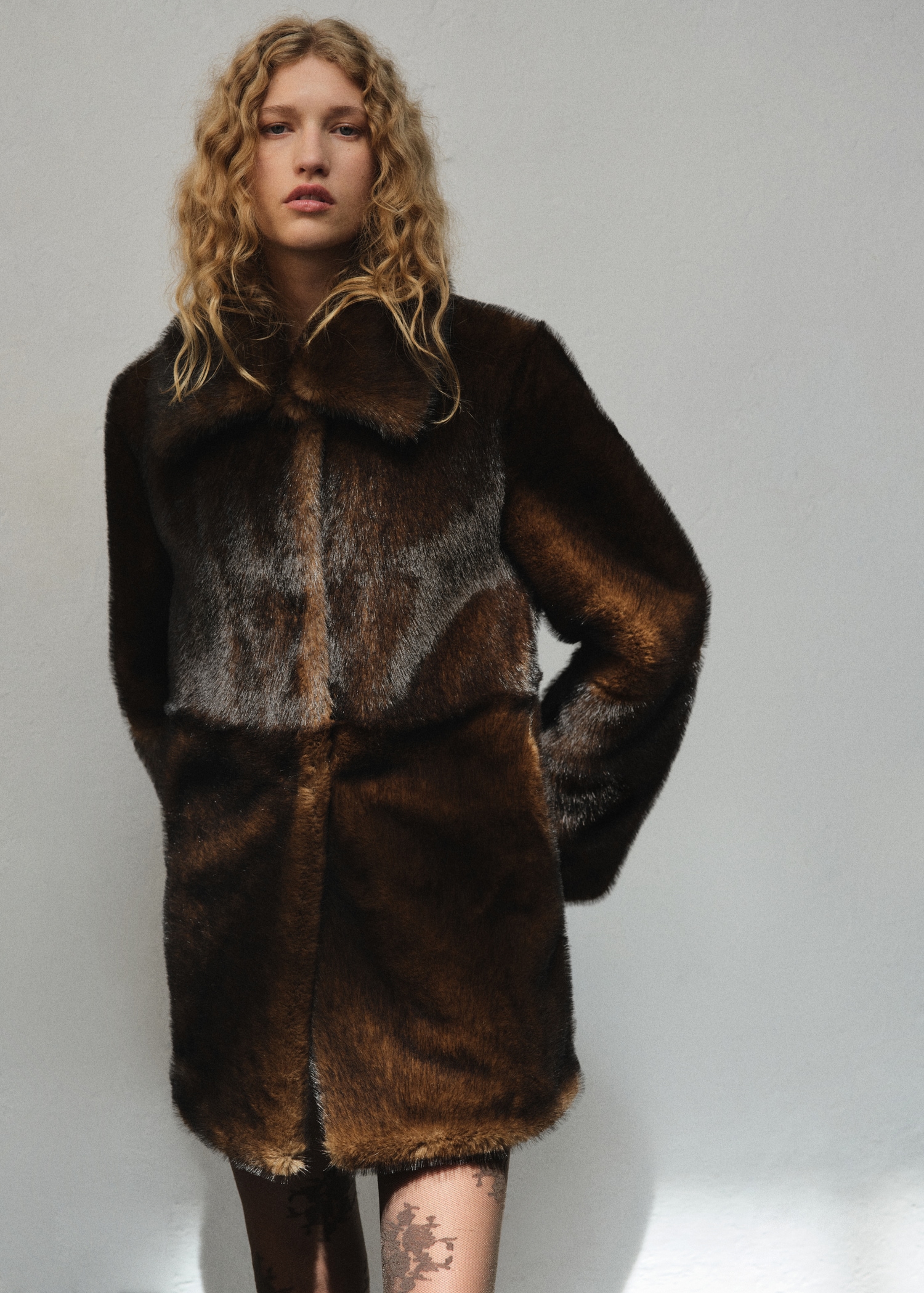 Fur-Effect Coat With Shirt Collar - Women | Mango Usa