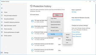 Protection History Filters