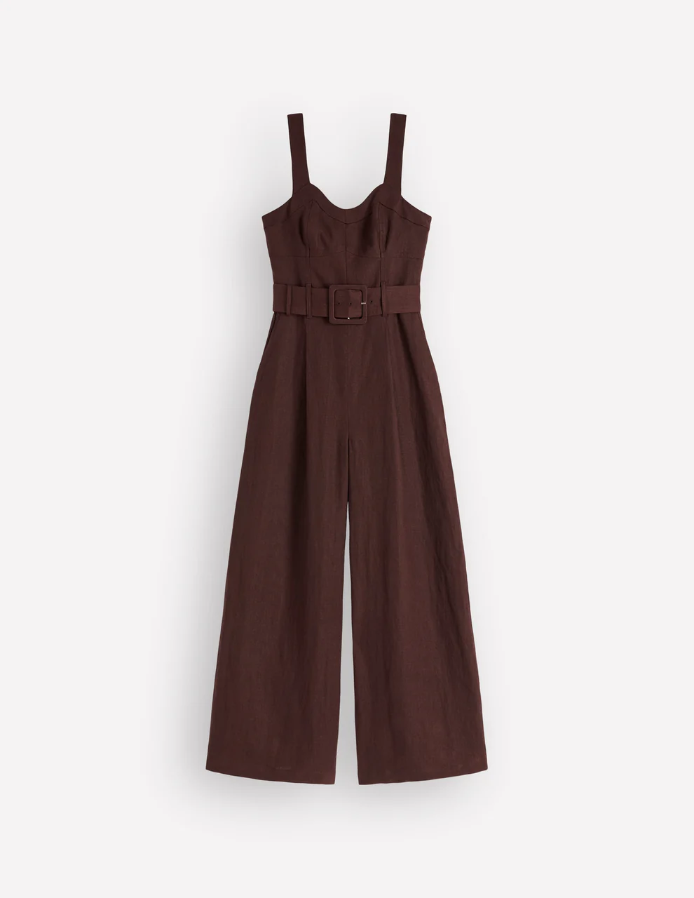Panelled Bodice Linen Jumpsuit-Bitter Chocolate