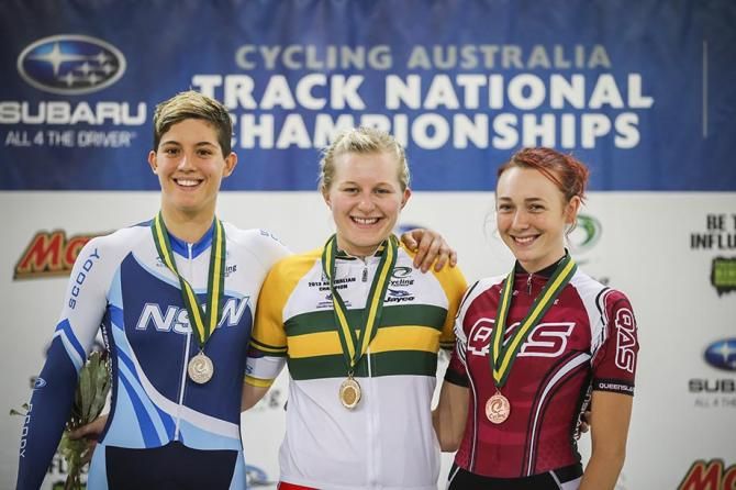 The Womens Keirin podium.