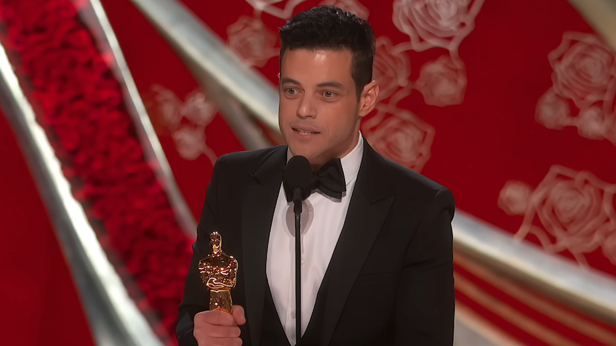 Rami Malek accepting his Oscar in 2019