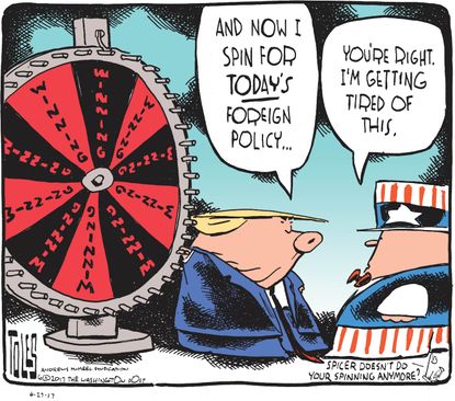 Political cartoon U.S. Trump foreign policy winning