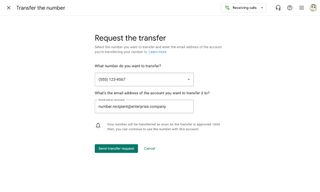 Requesting a number transfer for Google Voice.