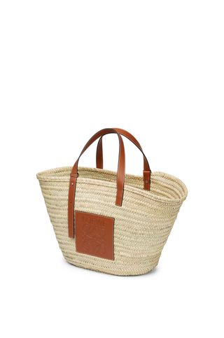 Large Basket Bag in Palm Leaf and Calfskin