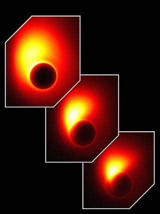 This views show the simulated event horizon-resolving images for the ultra-relativistic jet launched from the 7 billion solar-mass black hole at the center of the giant elliptical galaxy M87.