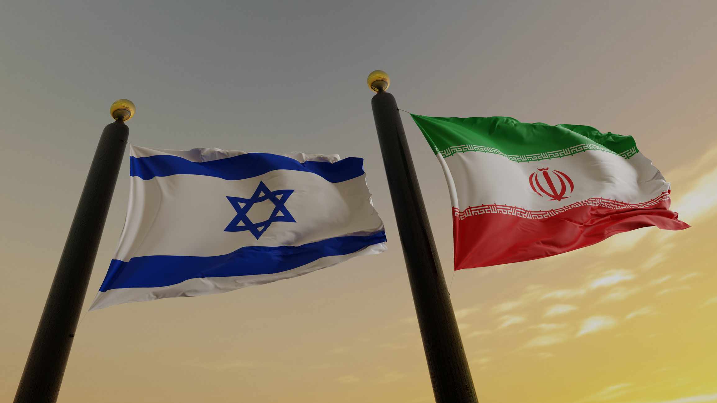 Flags of Israel and Iran in the Middle East