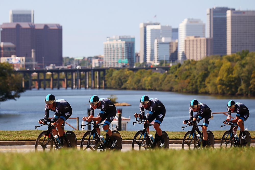 Team Sky competes in the team time trial at the Richmond World Championships