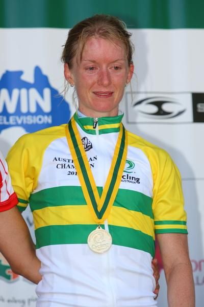 Ruth Corset (Team Tibco) on the top of the podium at the women's Open Road Race Championship
