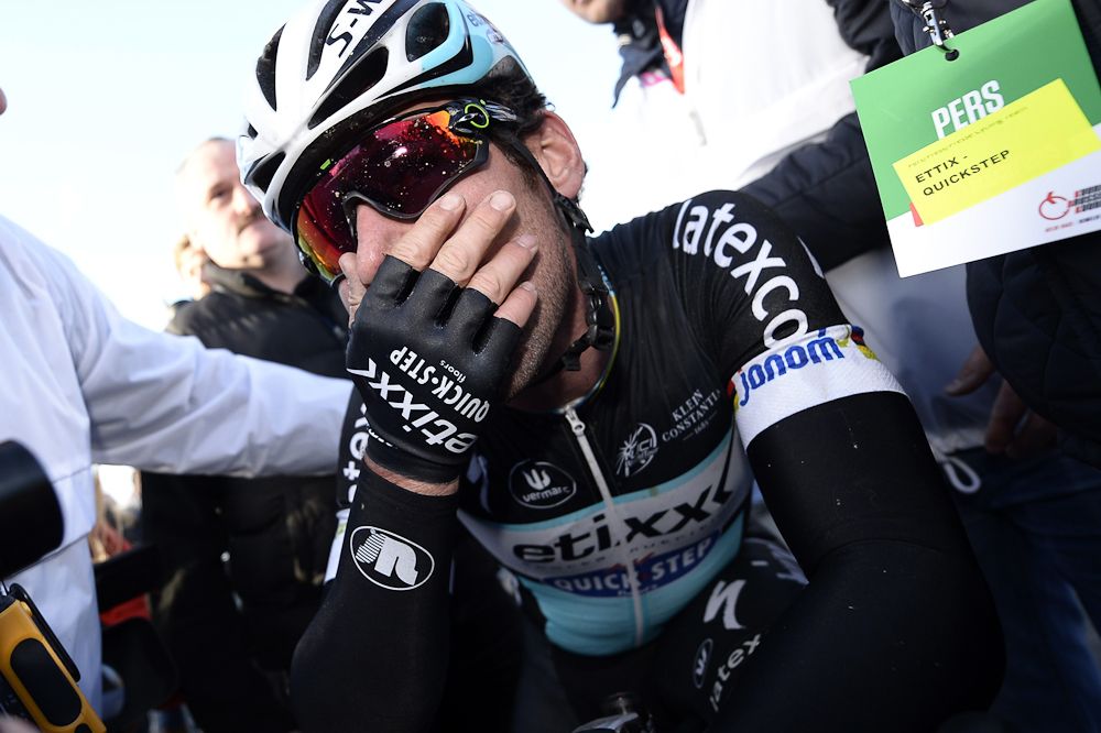 British Mark Cavendish of team Ettix - Quick-Step celebrates after winning the 67th edition of the Kuurne-Brussel-Kuurne.