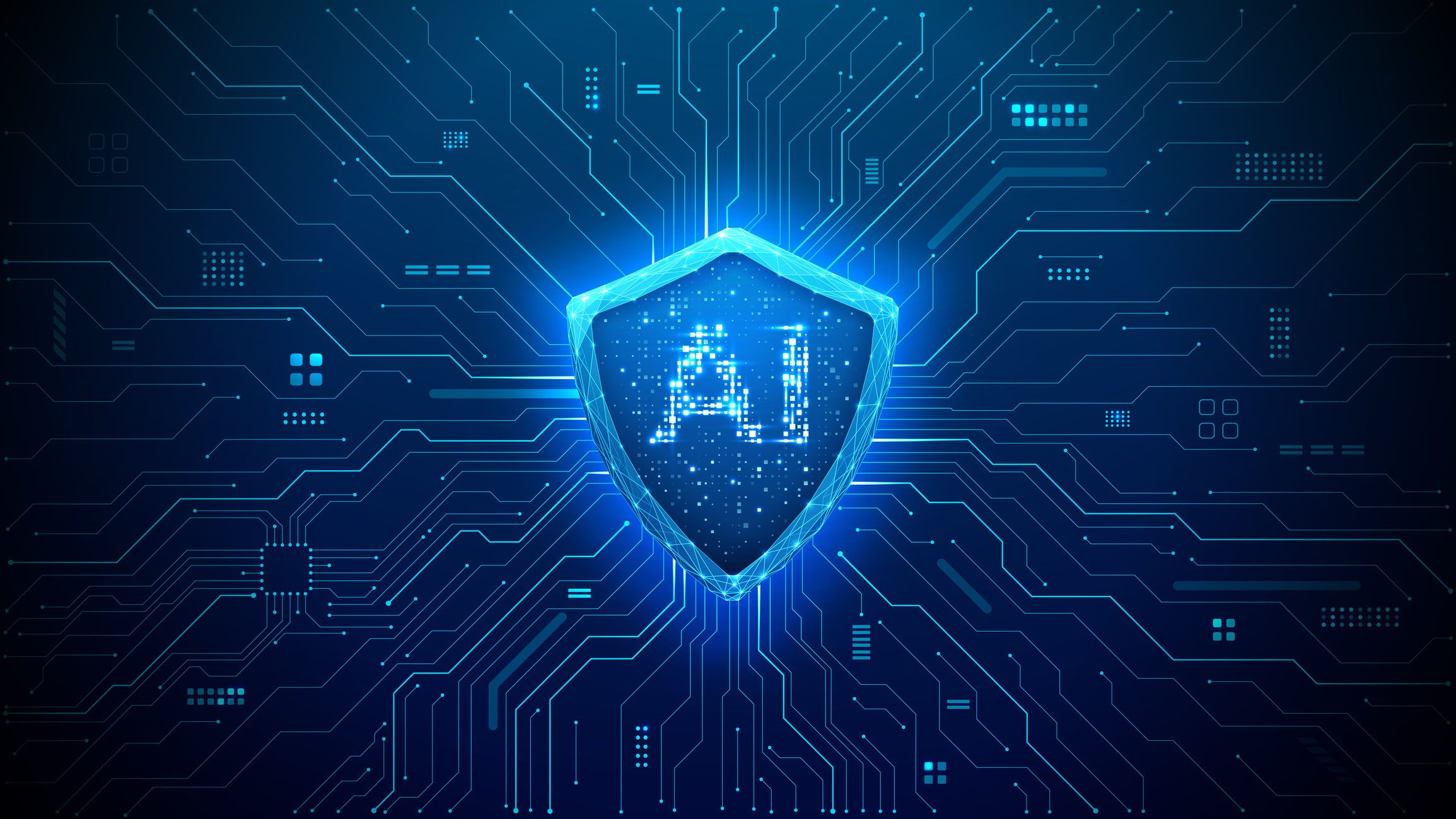 Stylized graphic of a shield with AI written inside it