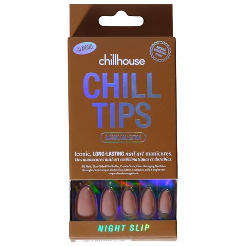 Chillhouse - Chill Tips, Press on Nails Kit - Night Slip (almond) - 30 Nail Shapes &amp;amp; Sizes - Up to 2 Weeks of Wear - Customizable Fit - Reusable - Latina Founded &amp;amp; Women Owned - Beauty &amp;amp; Self Care
