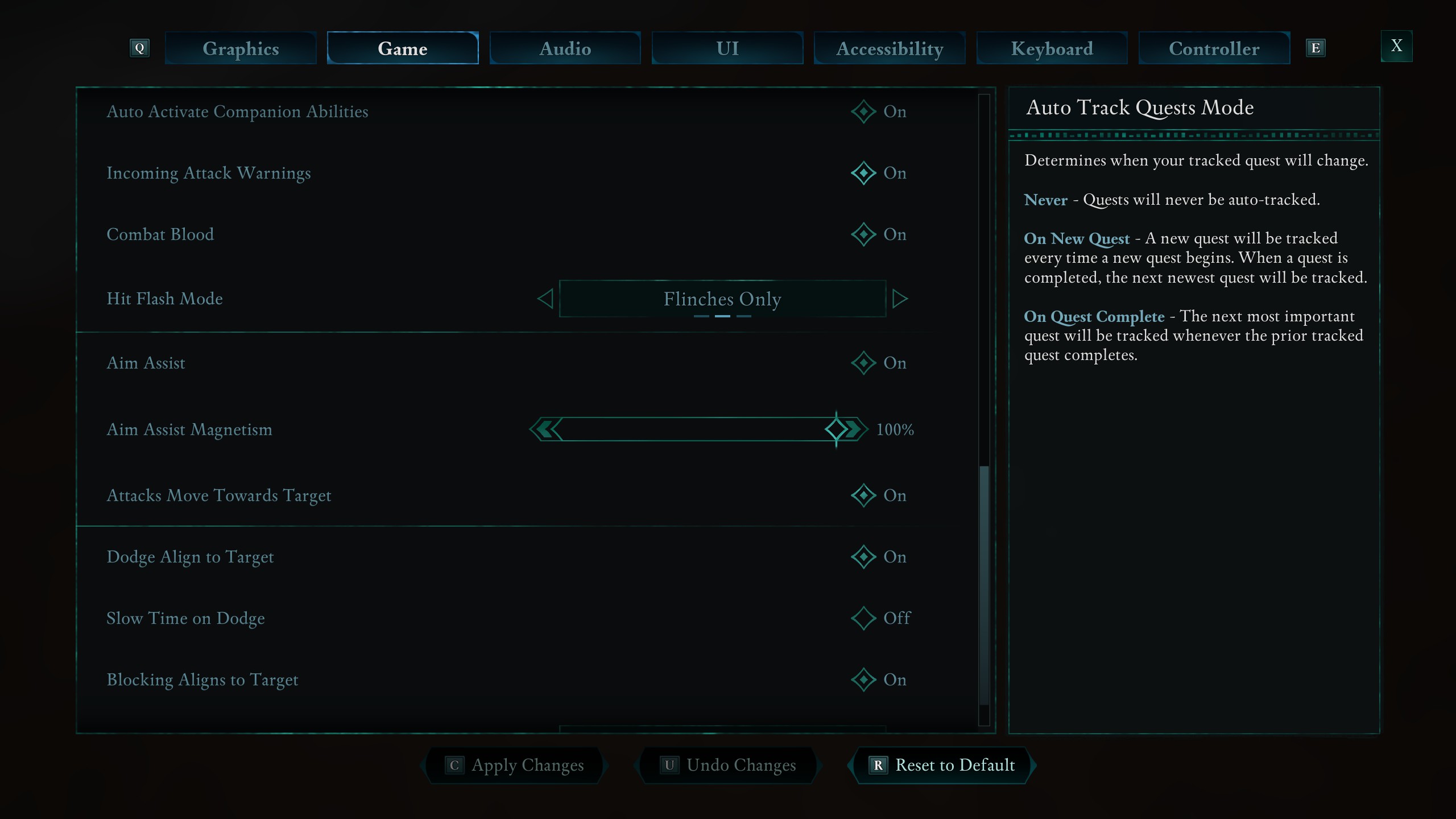 Avowed UI options menus