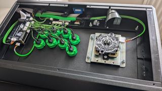 An image of the internal wiring of the Octopus Arcade Stick