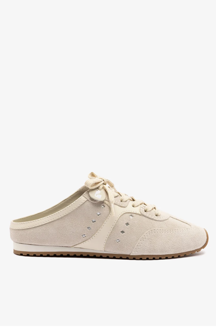 Larroud&amp;eacute;, Stella Mule In Mushroom Grey Suede and Ivory Leather (Were $290)