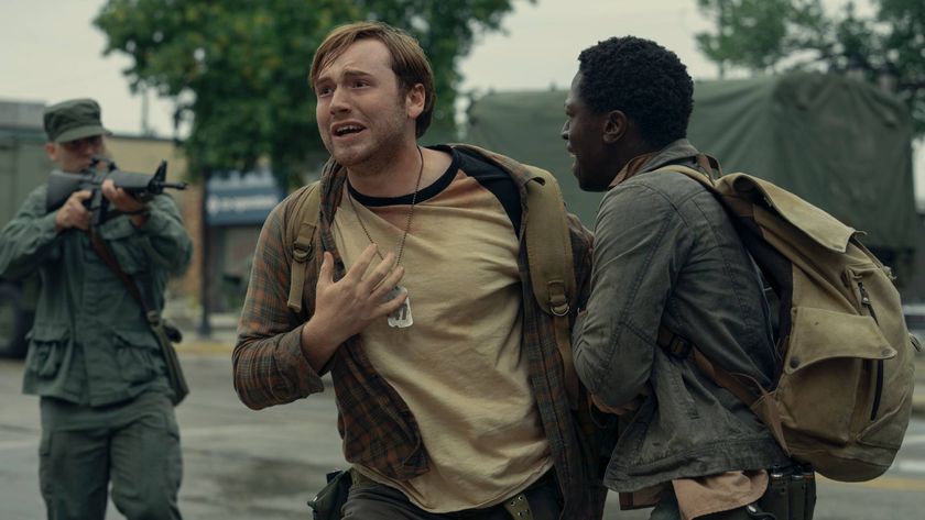 Cooper Hoffman and David Jonsson at gunpoint in The Long Walk