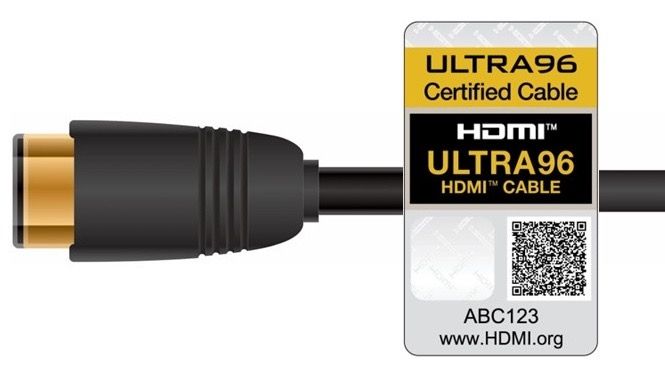 An Ultra96 HDMI cable certified for HDMI 2.2.