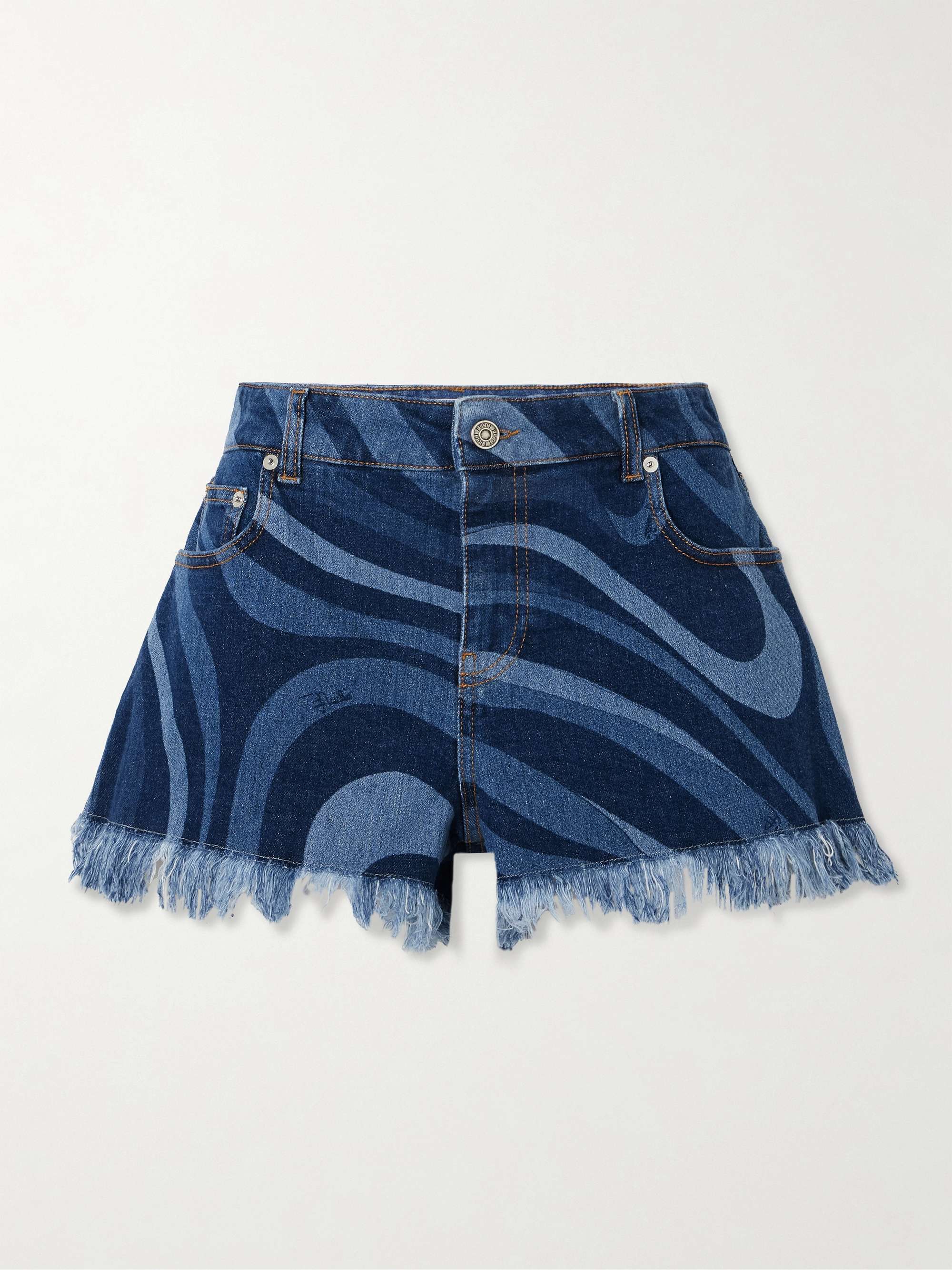 Marno Frayed Printed Denim Shorts