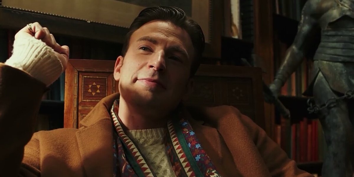 Random Drysdale (Chris Evans) looks smug in a scene from Knives Out