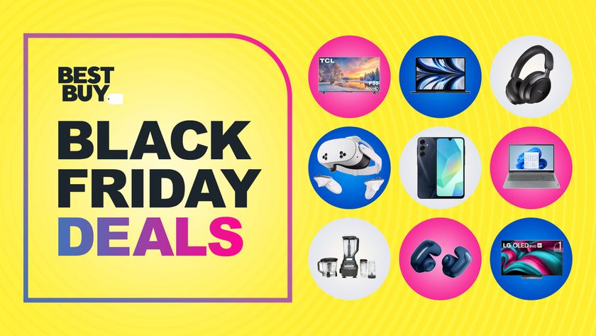 Collage of tech from the Best Buy Black Friday sale, including TCL TV, LG TV, MacBook Air, Bose headphones, Meta Quest 3S, Samsung A16 and Ninja blender