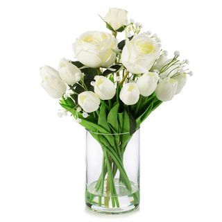 White rose Arrangement in glass Vase