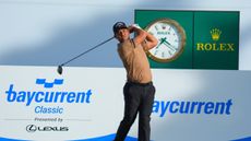 Xander Schauffele hits a drive during a practice round ahead of the PGA Tour's Baycurrent Classic at Yokohama Country Club in Japan