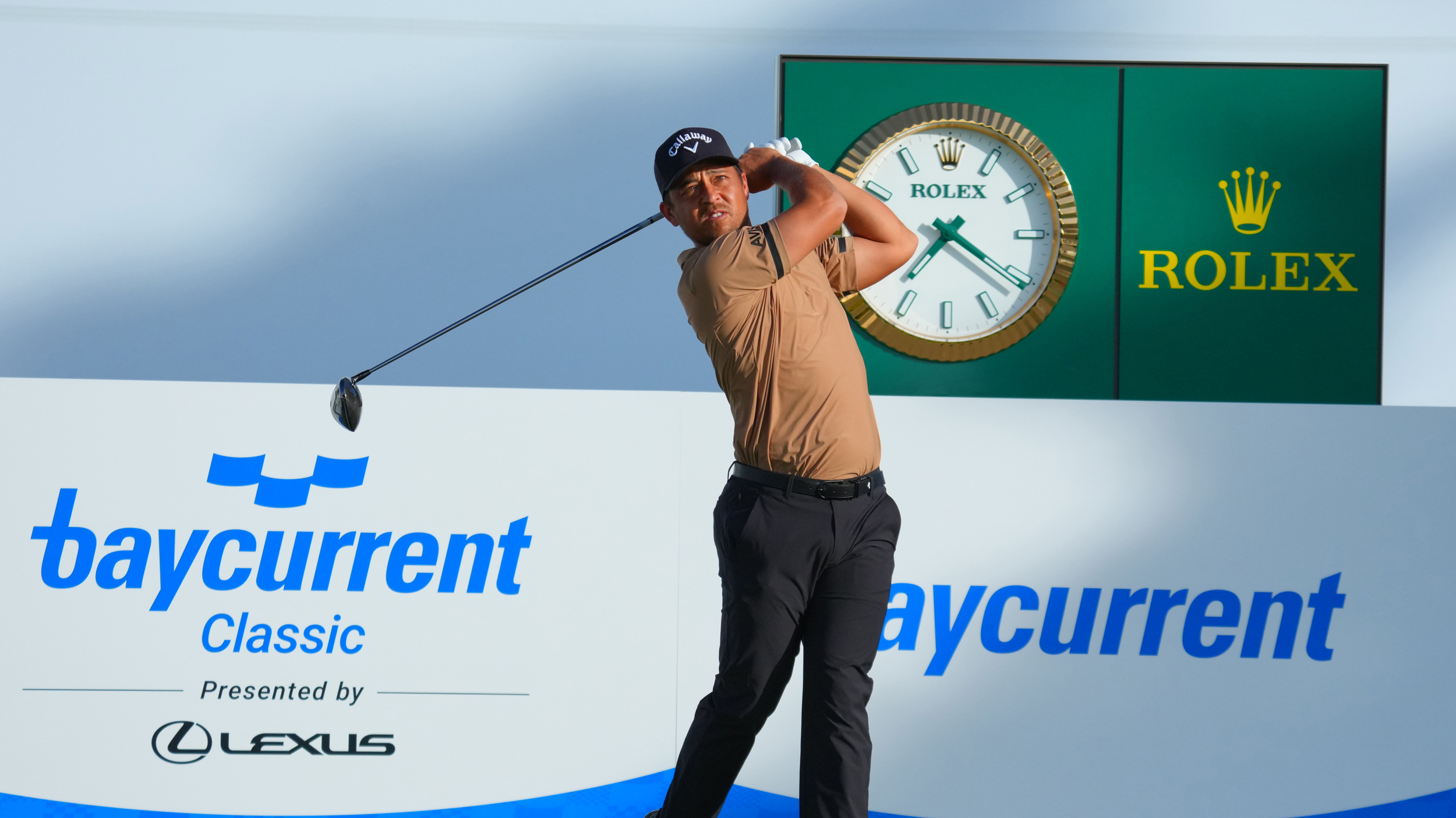 Xander Schauffele hits a drive during a practice round ahead of the PGA Tour&#039;s Baycurrent Classic at Yokohama Country Club in Japan