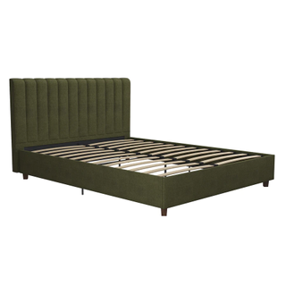 Green upholstered bed with headboard
