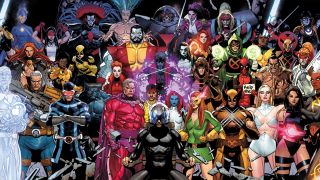 Marvel Comics illustration of major X-Men heroes and villains