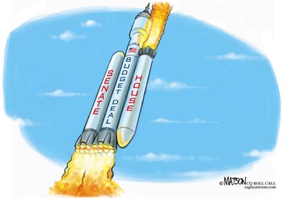 Political cartoon U.S. Budget deal Falcon Heavy SpaceX