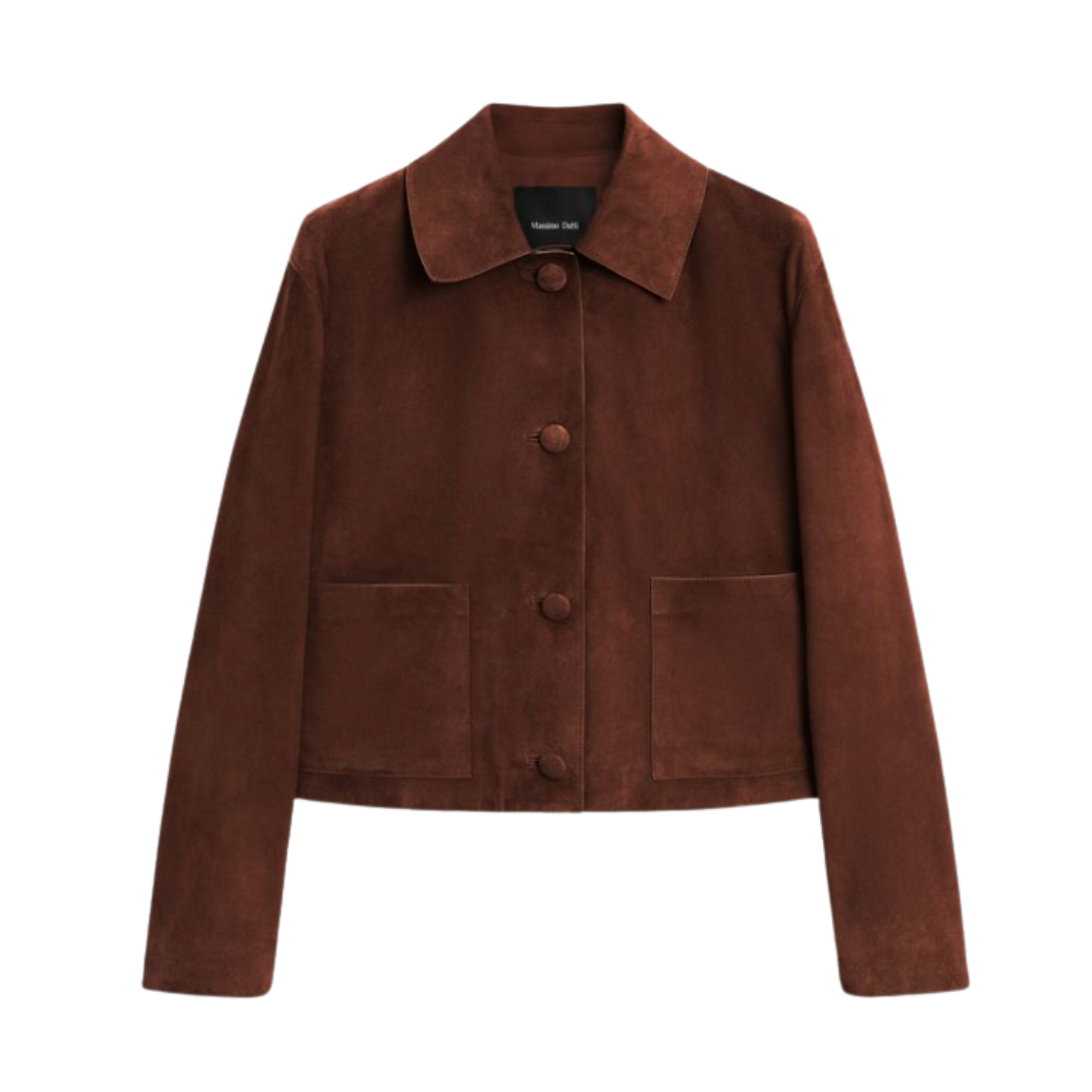 Massimo Dutti, Cropped Suede Leather-Lined Jacket With Buttons
