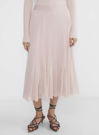 pale pink midi pleated skirt