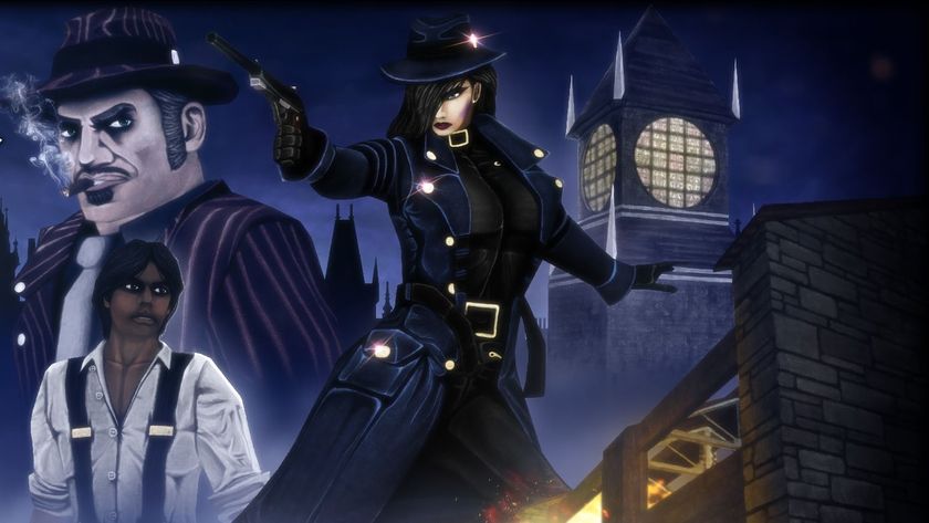 A composite image of The Last Goodbye's cast, including Lucille aka The Banshee, striking a pose as she points a pistol toward an unseen assailant.