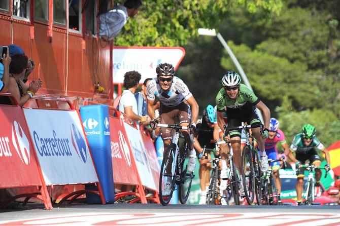Rinaldo Nocentini (AG2R) comes in for second ahead of Bauke Molleman (Belkin)