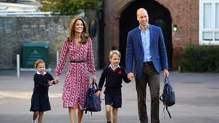 Princess Charlotte arrives for her first day of school, with her brother Prince George and her parents the Duke and Duchess of Cambridge, at Thomas's Battersea
