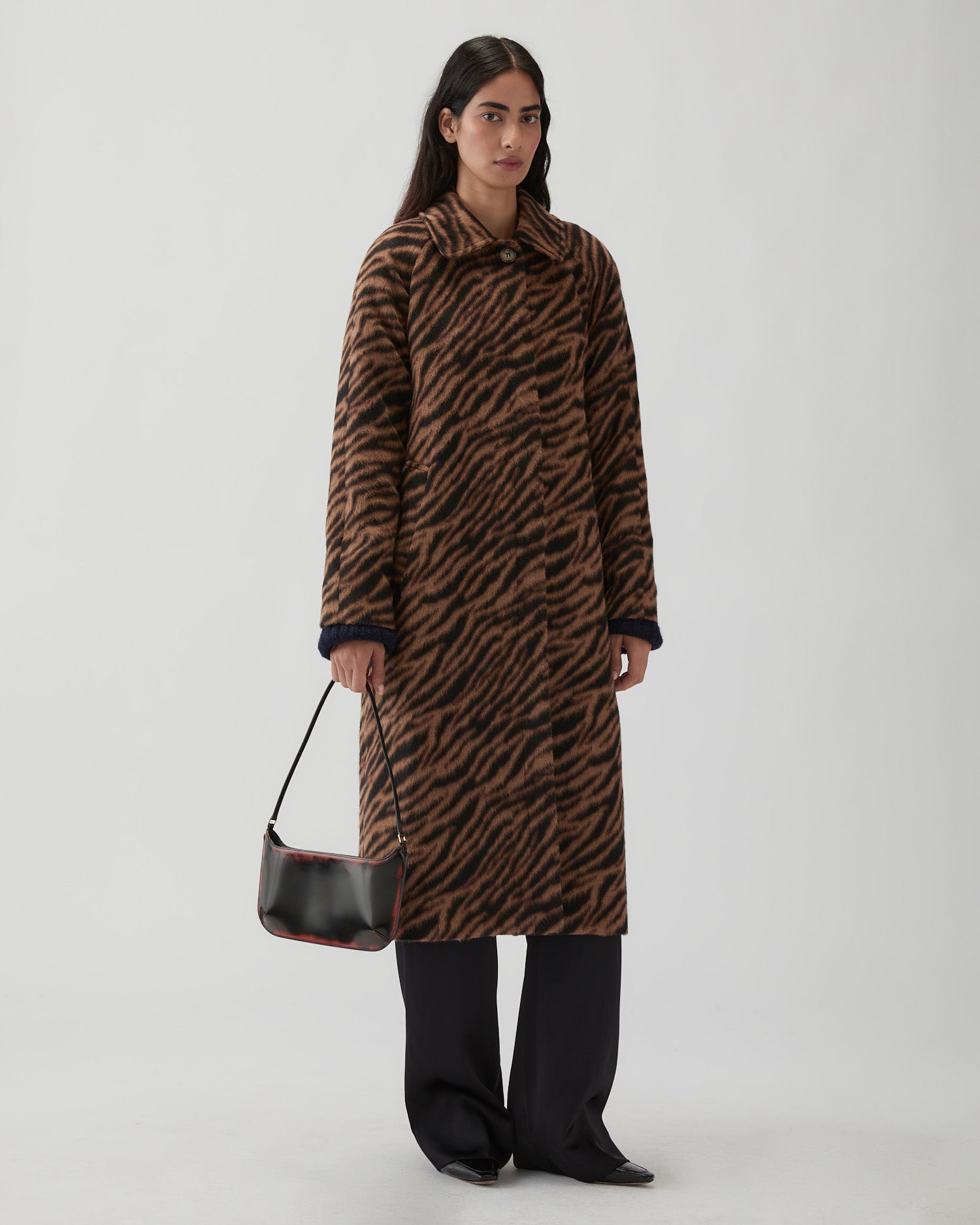 Alice Coat Wool Blend Jacquard Tiger Beige