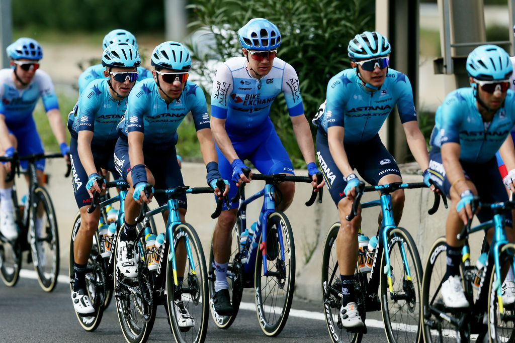 BARCELONA SPAIN MARCH 27 LR Sebastian Henao Gomez of Colombia and Team Astana Qazaqstan and Christopher Juul Jensen of Denmark and Team BikeExchange Jayco compete during the 101st Volta Ciclista a Catalunya 2022 Stage 7 a 1387km stage from Barcelona to Barcelona VoltaCatalunya101 WorldTour on March 27 2022 in Barcelona Spain Photo by Gonzalo Arroyo MorenoGetty Images
