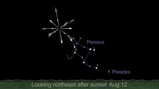 This NASA graphic shows the location of the Perseid Meteor Shower radiant in the night sky during 2013 peak on Aug. 12 and 13.