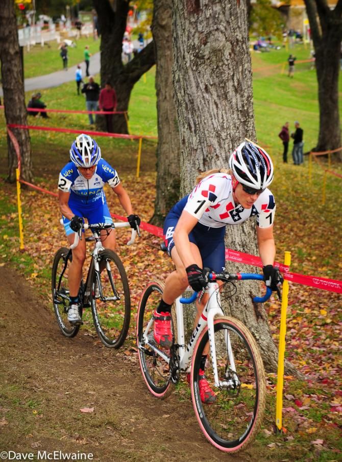 Katie Compton (Trek Cyclocross Collective) leading Nash on lap two