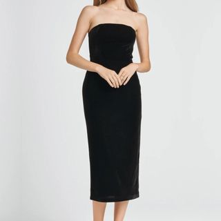 Black velvet strapless midi dress from Nordstrom