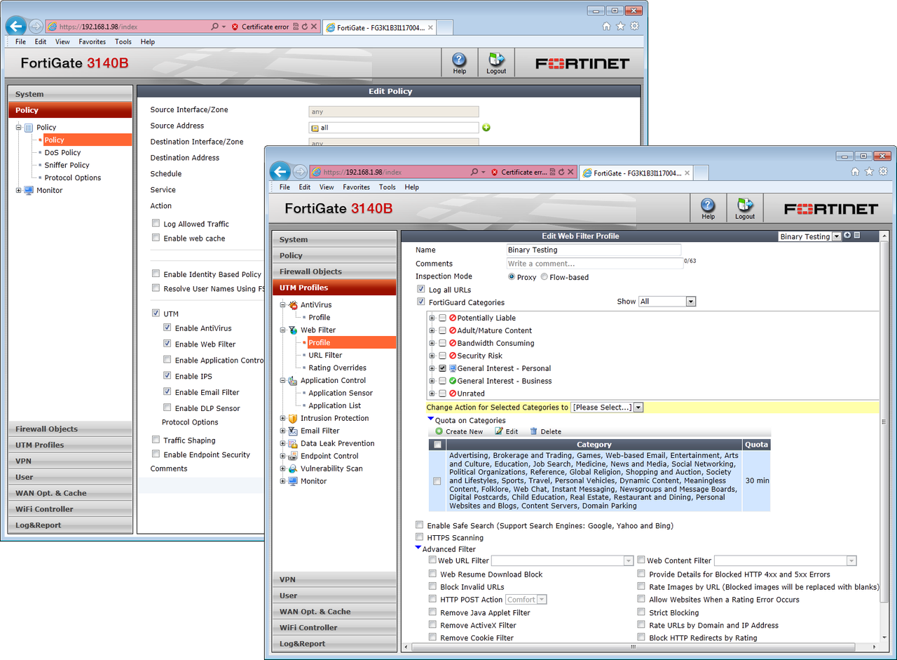 Fortinet FortiGate 3140B - Profiles