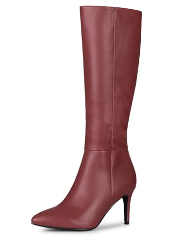 Allegra K Women's Pointed Toe Stiletto Heel Burgundy Knee High Boots 7.5 M Us