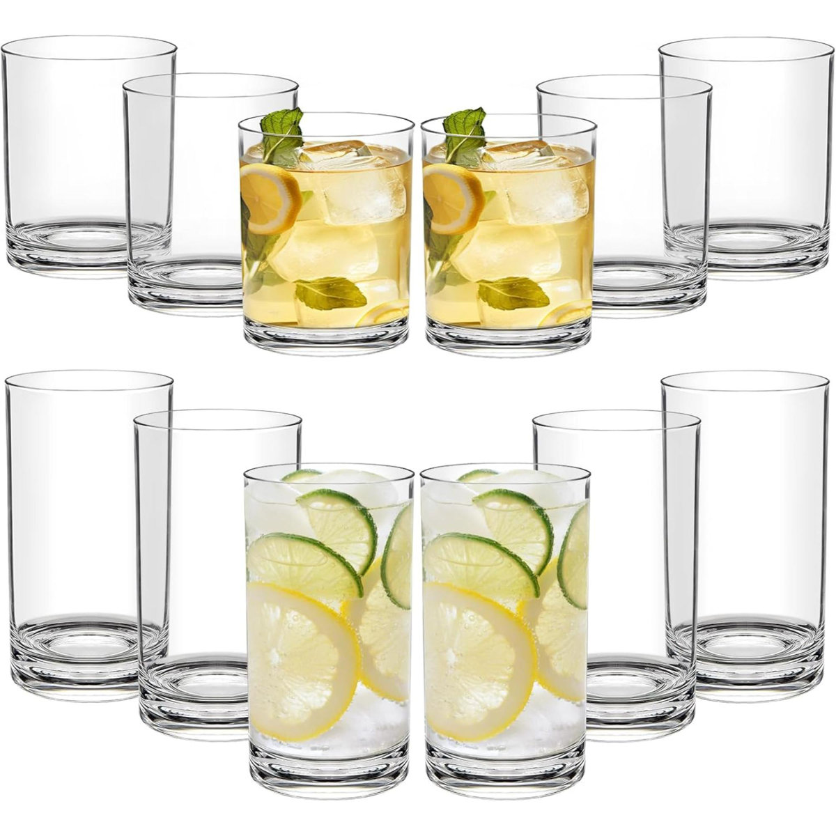 Latitude Run&amp;reg; Plastic Cups Reusable Plastic Drinking Glasses Set of 12 - Unbreakable Plastic Tumblers - Acrylic Glasses Drinkware - Bpa-Free Dishwasher-Safe - Highball Lowball Mixed | Wayfair